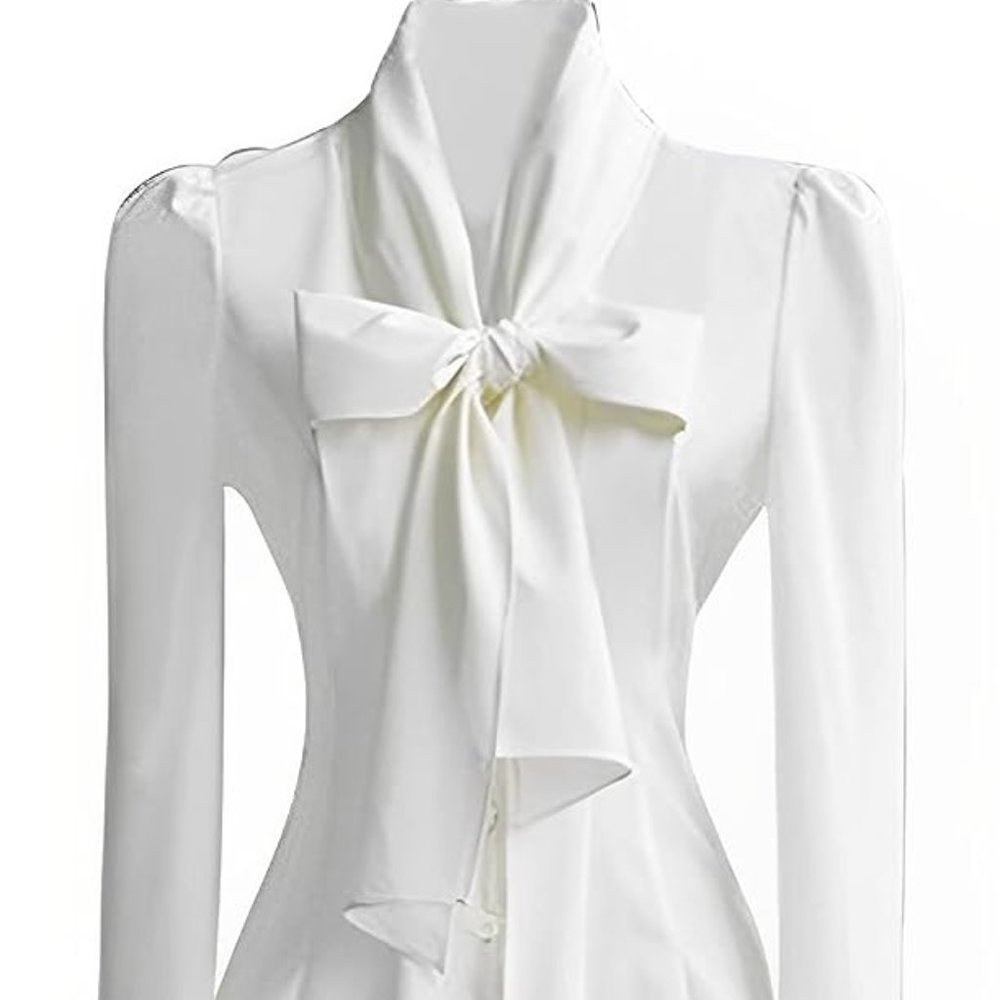 Mosocow Women's Victorian Blouse Bow Tie Neck Long Sleeve Renaissance Shirt Tops